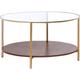 Glam Round Coffee Table Tempered Glass Iron Shelf Gold with Dark Wood Libby - Gold