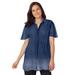 Plus Size Women's Blouse In Crinkle Georgette by Woman Within in Navy Linear Gradient Dot (Size 34/36) Shirt
