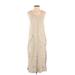 Talbots Casual Dress - A-Line Scoop Neck Sleeveless: Tan Solid Dresses - Women's Size 2