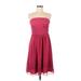 David's Bridal Cocktail Dress - A-Line Open Neckline Sleeveless: Burgundy Print Dresses - Women's Size 8