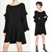 Zara Dresses | New! Zara Knit Ruffle Frill Bell Sleeve Dress Small | Color: Black | Size: S