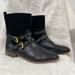 Coach Shoes | Coach Lilliana Black Gold Stud & Buckle Leather Suede Moto Ankle Bootie Size 7b | Color: Black/Gold | Size: 7