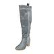Lace Up Knee High Boots Pu Leather Boots Knee High Boots Chunky Heel Faux Leather Flats Boots Mid Calf Dress Boots(707Ma58 Grey,Size 5)
