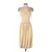 Vera Wang Cocktail Dress - Midi V Neck Short sleeves: Tan Print Dresses - Women's Size 2