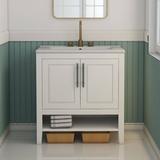 Red Barrel Studio® 30" Freestanding Bathroom Vanity Cabinet w/ Single Sink w/ Doors & Drawers in White | Wayfair A85C1A5DEB9646A88F9393660E298F77
