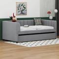 Mercer41 Tylasia Twin Size Daybed w/ Trundle Upholstered/Velvet in Gray | 28.9 H x 41.9 W x 79.7 D in | Wayfair 5CCFE6A0E85949D0B38739AF0AB42EF1