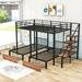 Isabelle & Max™ Amad Full Over Twin & Twin Metal Triple Bunk Bed w/ Drawers & Staircase Metal in Black | 70 H x 112 W x 77 D in | Wayfair