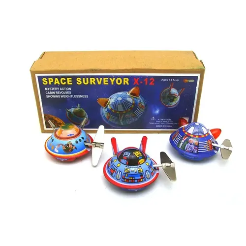 [Lustig] 3 teile/los Erwachsenen Sammlung Retro Wind Up Spielzeug Metall Zinn UFO Raumschiff