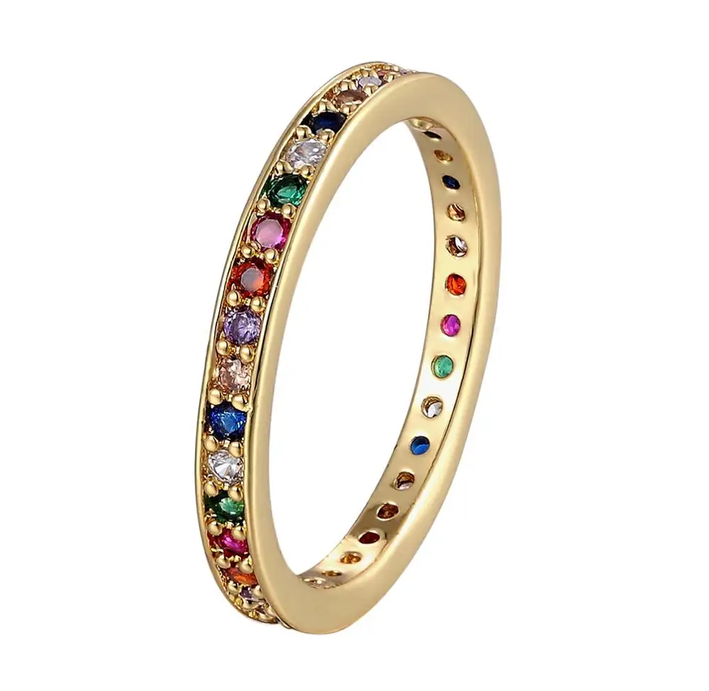 AIBEF Anello classico semplice di colore AAA Arcobaleno Mini fedi nuziali in cristallo per anello di fidanzamento gioielli da donna regalo di Natale da sposa