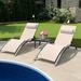 PURPLE LEAF Patio Chaise Lounge Set of 3 Outdoor Lounge Chair Beach Pool Sunbathing Lawn Lounger Recliner Chiar Outside Tanning Chairs with Arm for All Weather Side Table Included Beige