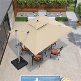 PURPLE LEAF 10 Feet Double Top Deluxe Sunbrella Square Patio Umbrella Cantilever Umbrella Offset Hanging Umbrella Outdoor Market Umbrella Garden Umbrella Heather Beige