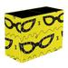 Yellow Cat Eye Glasses Pattern PVC Leather Brush Holder and Pen Organizer - Dual Compartment Pen Holder - Stylish Pen Holder and Brush Organizer