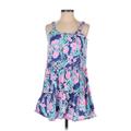 Lilly Pulitzer Cocktail Dress - Mini Scoop Neck Sleeveless: Blue Floral Dresses - Women's Size 2X-Small
