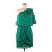 Aqua Casual Dress - Party One Shoulder 3/4 sleeves: Green Print Dresses - Women's Size 8
