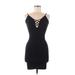 Bebe Cocktail Dress - Bodycon Plunge Sleeveless: Black Print Dresses - Women's Size Medium