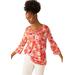 Plus Size Women's Bell Sleeve A-Line Knit Tunic by ellos in Vintage Coral Floral (Size 26/28)