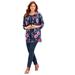 Plus Size Women's Snap Closure Easy Fit Knit Tunic by Catherines in Navy Floral (Size 3X)