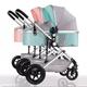 Luxury Double Seat Tandem Stroller Side by Side Twins Stroller Detachable 2 Single Infant Carriage with Aluminum Frame and Storage Basket,Multiple Adjustable Positions (Color : Pink+Green)
