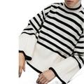 CBLdF Women'S Jumper Winter Women’S Long Sleeves Knit Sweater Turtleneck Striped Print Tops Sweater-Black Stripe-M