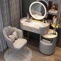 Vanity Makeup Table With LED Light Mirror - Grey Dressing Table With 3 Drawers & Stool Dressing Table For Bedroom, Girls, And WomenMakeup Desk