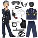 Alaiyaky Police Costume Kids, 12pcs Policeman Costume Kids Swat Costume Police Uniform with Hat Walkie Talkie Handcuff Toy Gun Badge Baton Glasses, Police Costume for Halloween Book Day (Kids, 150)