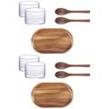 BESTonZON 2 Sets Acacia wood tray cups glass clear tray glass yogurt bottle glass Mousse jar Japanese Style Serving Plate Fruit Tray snack yogurt jar jelly jar tea tray display tray