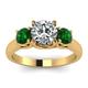RS JEWELS 14K Yellow Gold Plated on 925 Sterling Silver Created Round White CZ & Green Emerald 3 Stone Wedding Engagement Ring for Women (M 1/2)