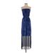Express Casual Dress - Maxi: Blue Acid Wash Print Dresses - Women's Size X-Small