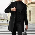 Manteau à revers mi-long pour homme avec poches à rabat manteau boutonné classique pardessus