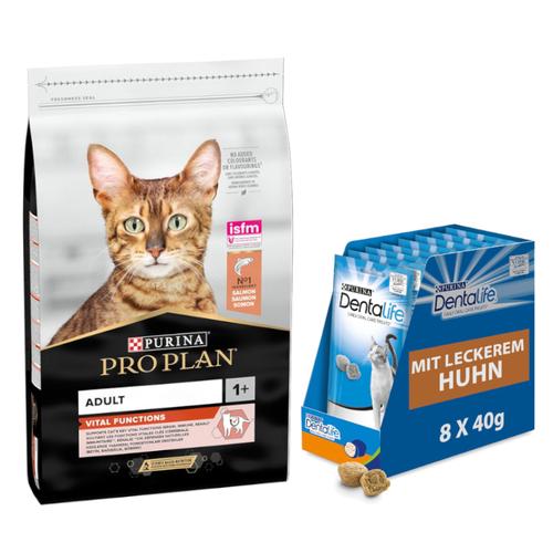 10kg PRO PLAN Adult Vital Functions Lachs PURINA Katzenfutter trocken + 8x40g Dentalife Tägliche...