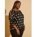 Plus Size Cutout Embellished Polka Dot Top