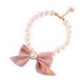 Farfi Pet Necklace Adjustable Bright Color Lobster Clasp Design Allergy Free Easy-wearing Show Unique Charm Resin Imitation Pearl Pet Cat Bow-knot Necklace Pet Supplies (Pink L)