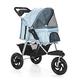 Pet Cat Dog Stroller Pushchair Large Wheels Travel Carrier, 3 Wheels Dog Pram Pet Stroller for Cats Dogs, Dog Strollers Foldable Carriage for Medium Dogs with Cup Holder (Color : Blue)
