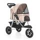 Pet Cat Dog Stroller Pushchair Large Wheels Travel Carrier, 3 Wheels Dog Pram Pet Stroller for Cats Dogs, Dog Strollers Foldable Carriage for Medium Dogs with Cup Holder (Color : Khaki)