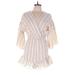 Romper Plunge 3/4 sleeves: Ivory Print Rompers - Women's Size Medium