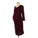 Liz Lange Maternity Casual Dress - Midi Scoop Neck 3/4 sleeves: Burgundy Print Dresses - Women's Size X-Small