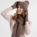 3 pz/set Winter Beanie Hat sciarpa guanti Touchscreen Set per le donne Warm Knit Fleece foderato Hat