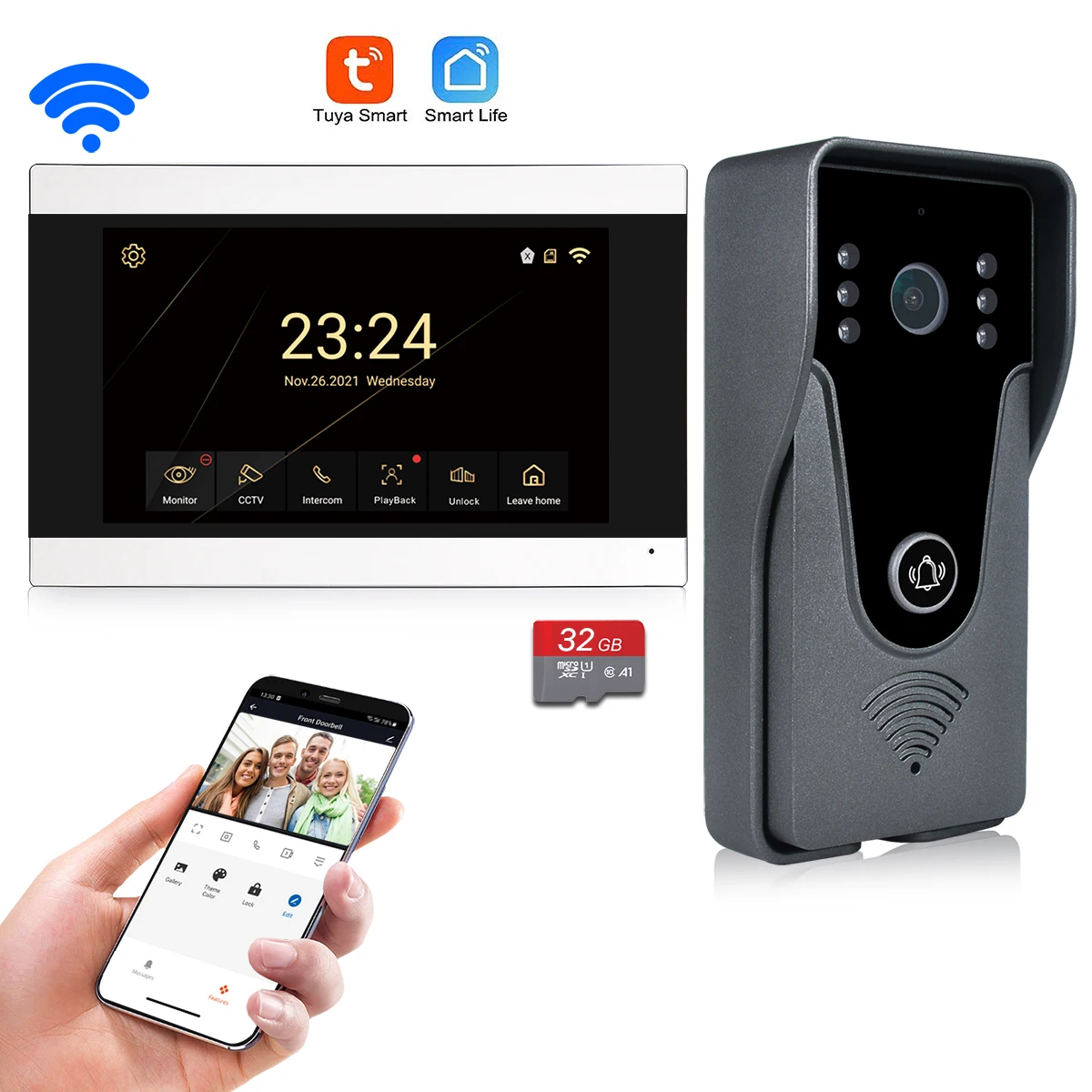 Drahtlose WiFi Video Intercom System 1080P Smart Video Türklingel für Home Touchscreen 32G Karte 2 Weg Audio TUYA APP Entsperren 4 Draht Image