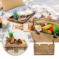 Amacok Portable Picnic Basket Table 2 in 1 Folding Wooden Picnic Basket Table Wine Picnic Table with 4 Wine Glasses Holder for Camping Beach Park Outdoor Lawn