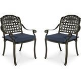 MEETWARM 2 Piece Patio Dining Chairs with Cushions Outdoor All-Weather Cast Aluminum Chairs Patio Bistro Dining Chair Set Navy Blue