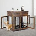 Wooden dog crates Pallet Dog Crates with Partitions Dog Crate Furniture Dog Cage with Drawer Pet Dog Cage CoffeeTable Wooden Dog Cage Table Large Space Dog Cageï¼Œ Storage Dog Cage Brown