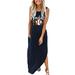 Daznico Baseball Graphic Dress for Women Summer Dress for Women Baseball Mom Gift Tshirt Dresses Graphic Printed Casual Maxi Dress Long Sundress Blue L