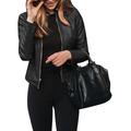 TheFound Women s Faux Leather Jacket Zip Up Short PU Moto Biker Outwear Fitted Slim Cropped Coat