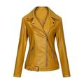 Hfyihgf Women s Moto Biker Jacket Long Sleeve Lapel Zip Up Short Faux Leather Coat Jacket with Pockets Yellow 3XL