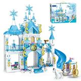 Dream Castle Building Blocks Toys for Girls 377 Pieces Ice Princess Castle Construction Toys Set Snow Castle Building Bricks Toys for Kids Christmas Birthday Gift