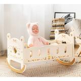Robud Doll Crib Wooden Baby Doll Cradle Doll Bed Doll Furniture Accessories Doll Rocking Cradle with Bedding for 18 Inch Dolls Beige