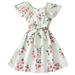 Fimkaul Girls Dresses Child Fly Sleeve Floral Prints Summer Beach Sun Party Princess Dress Baby Clothes Green