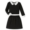 Toddler Cute Outfits Boys Girls Mid Big Child School Style Long Sleeve Solid Lapel Tops Skirt Baby Clothing Sets Black 90
