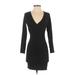 American Apparel Casual Dress - Bodycon Plunge 3/4 sleeves: Black Print Dresses - Women's Size Small