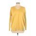 Metric Knits Pullover Sweater: Yellow Solid Tops - Women's Size Large